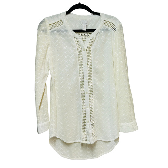 Chico's Long Sleeve Crochet Eyelet Top Women's Size Small - Picture 1 of 8